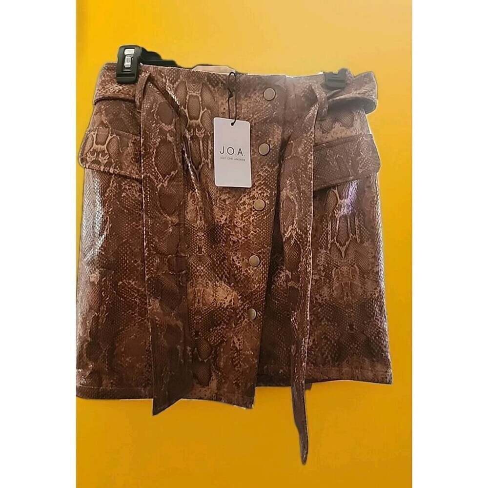 NWT J.O.A. JOA Faux Leather Overlap Mini Skirt Vegan Embossed Snake Small A121